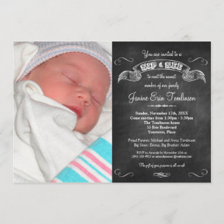 Baby Photo Chalkboard Sip and See Party Invitation