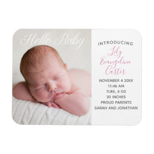 Baby Photo Chic Pink Birth Announcement Magnet
