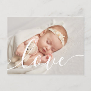 Baby Photo Chic Script Love Elegant Birth Announcement Postcard