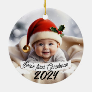 Baby Photo Christmas Cute Fox  Ceramic Tree Decoration