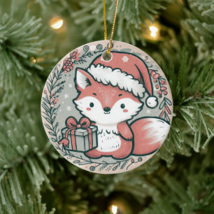 Baby Photo Christmas Cute Fox  Ceramic Tree Decoration