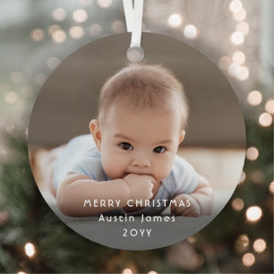 Baby Photo Christmas Merry Blue Jammies Bear Metal Tree Decoration