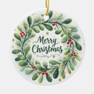 Baby Photo Christmas Mistletoe Wreath Ceramic Tree Decoration