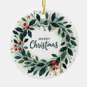Baby Photo Christmas Mistletoe Wreath Ceramic Tree Decoration