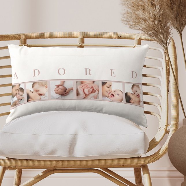 Baby Photo Collage ADORED Pink and White Lumbar Cushion (Creator Uploaded)