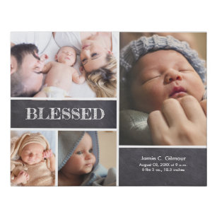 Baby photo collage birth details no picture frame faux canvas print