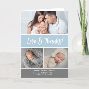 Baby Photo Collage Blue Baby Shower Love & Thanks Thank You Card