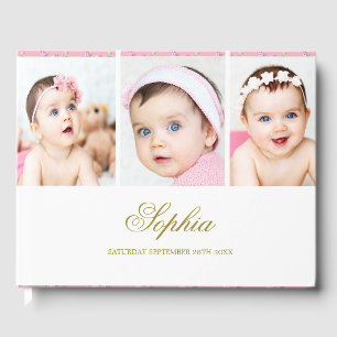 Baby Photo Collage Elegant Gold White Guest Book