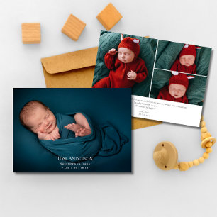 Baby Photo collage  Elegant Name Script Birth Anno Announcement