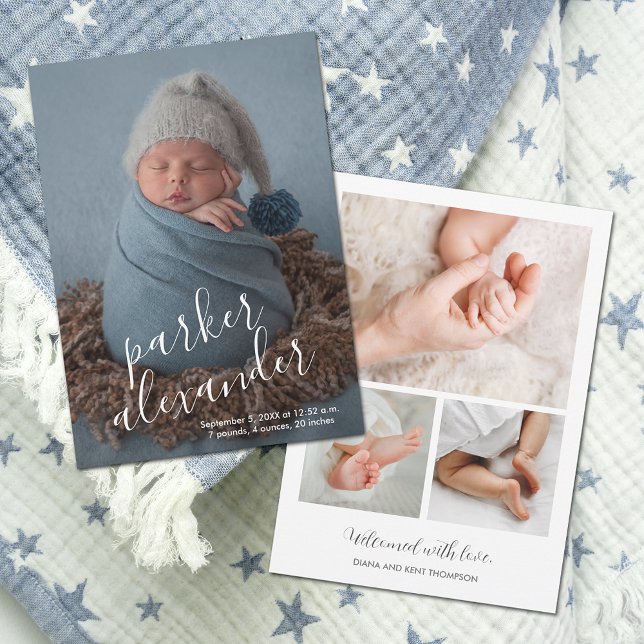 Baby Photo Collage Modern Birth Announcement (Baby Photo Collage Modern Birth Announcements)
