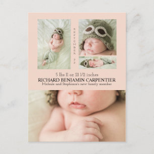 Baby Photo Collage Modern Birth Announcement Postcard