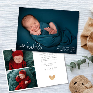 Baby Photo Collage Modern Heart Calligraphy Birth Announcement