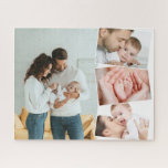 Baby Photo Collage with ZigZag Picture Montage Jigsaw Puzzle<br><div class="desc">Create your own baby photo jigsaw puzzle with 4 of your favourite pictures. The photo template is set up to create a photo collage with one main photo, slightly overlaid with the remaining three photos in a vertical zigzag. Your pictures are displayed in portrait and landscape format with white frames....</div>