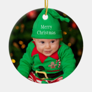Baby Photo Elf Merry Christmas Ceramic Tree Decoration