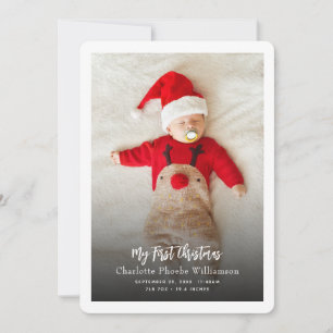 Baby Photo First Birth Stats Christmas Holiday Card