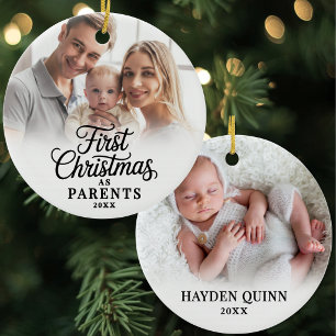  Baby Photo First Christmas As Parents Ceramic Tree Decoration