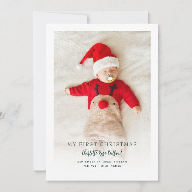 Baby Photo First Christmas Birth Announcement (Front)