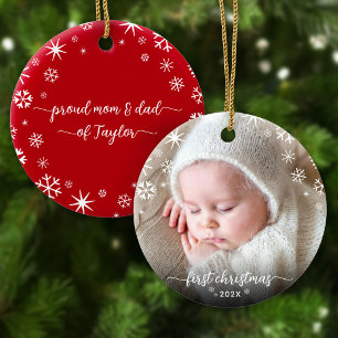 Baby Photo First Christmas New Parents Snowflakes Ceramic Tree Decoration