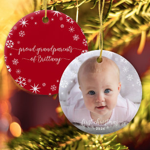 Baby Photo First Christmas Snowflakes Grandparents Ceramic Tree Decoration
