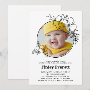 Baby Photo Floral Frame Naming Ceremony Invitation