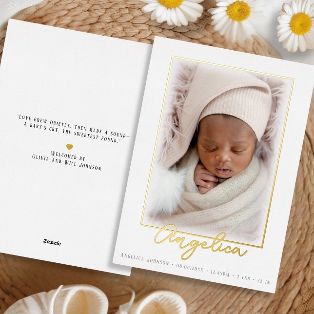 Baby Photo Foil Birth Announcement Card (Creator Uploaded)
