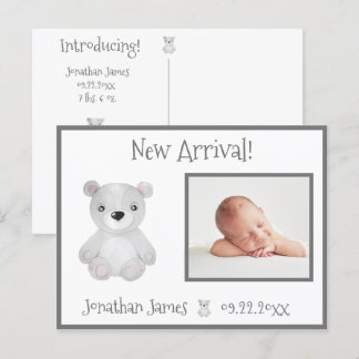 Baby Photo Gender Neutral Typography Name Stats Announcement Postcard