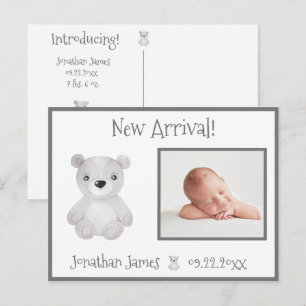 Baby Photo Gender Neutral Typography Name Stats Announcement Postcard