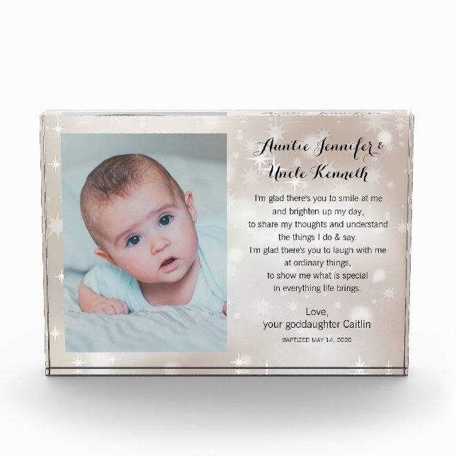 Baby Photo Godparents Poem on Sparkles Block (Front)