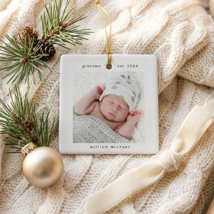 Baby Photo Grandma Year Established Keepsake Ceramic Ornament