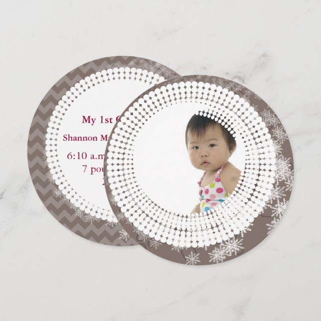 Baby Photo Gray  Snowflakes My 1st Christmas Holiday Card (Front/Back)
