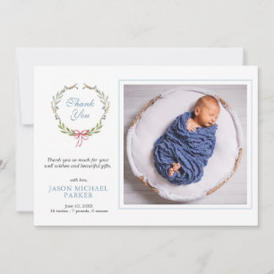 Baby Photo greenery Thank you Announcement