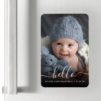 Baby Photo Hello White Script Birth Announcement