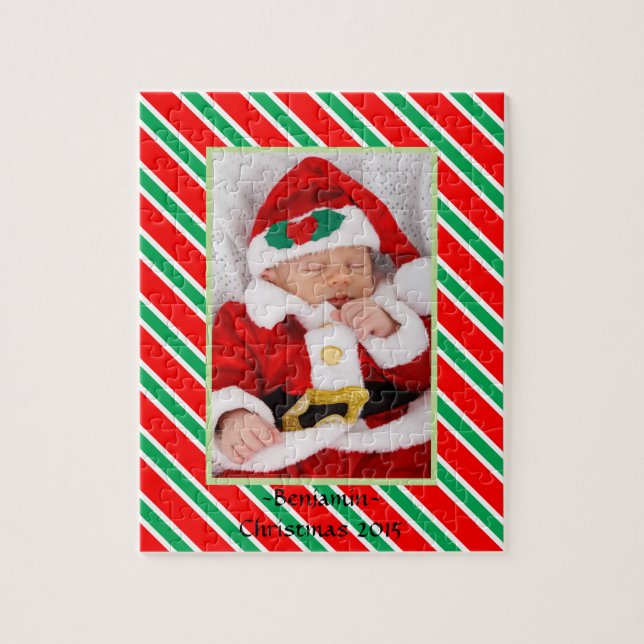 Baby Photo Jigsaw with Christmas Candy Cane Frame Puzzle (Vertical)