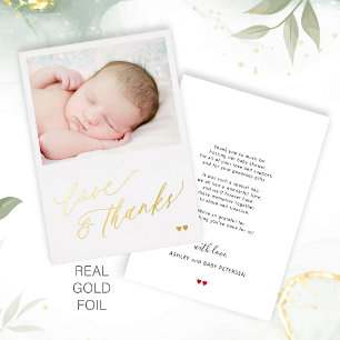 Baby photo love thanks gold foil thank you card