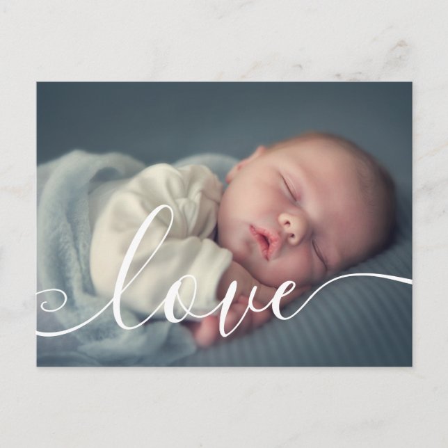 Baby Photo Modern Elegant Script Simple Birth Announcement Postcard (Front)