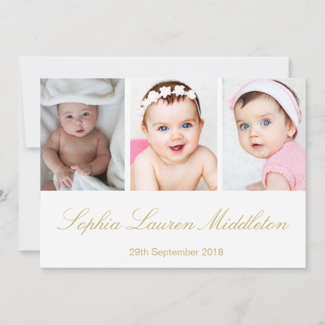 Baby Photo Modern Gold Coloured Birth Announcement (Front)