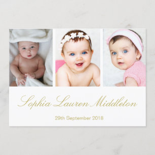 Baby Photo Modern Gold Coloured Birth Announcement