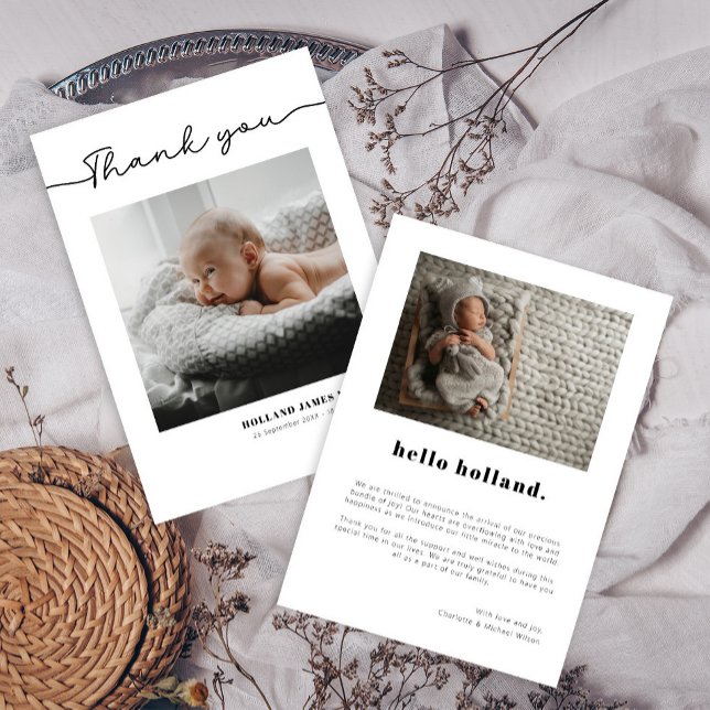 Baby Photo Modern Script Minimalist Birth Announcement (Creator Uploaded)