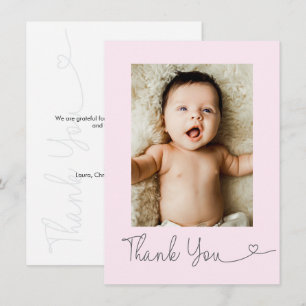 Baby Photo Modern Thank you Heart Baby shower Pink Card