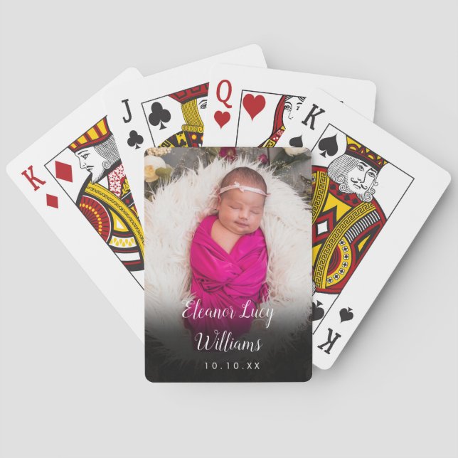 Baby Photo Name And Birth Date Announcement Playing Cards (Back)