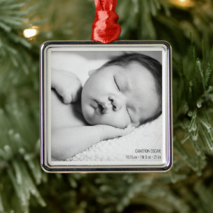 Baby Photo Name Birth Stats Modern Minimalist Metal Tree Decoration