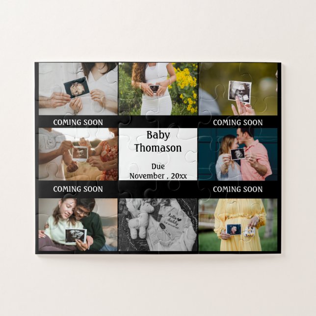 Baby Photo Name Coming soon Pregnancy Announcement Jigsaw Puzzle (Horizontal)