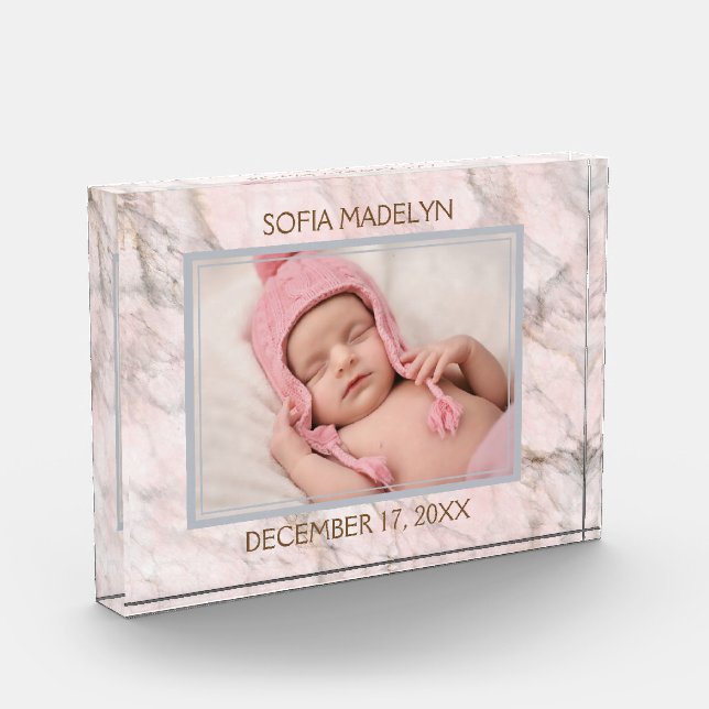 Baby Photo On Elegant Light Pink Marble Pattern (Left)