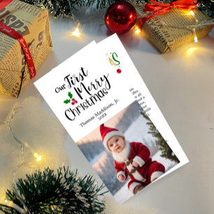 Baby Photo Our First Merry Christmas Greeting Holiday Card