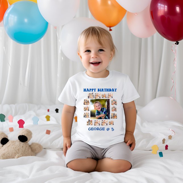 Baby Photo Party Animals Theme Birthday Baby T-Shirt (Creator Uploaded)