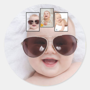 Baby Photo Picture Montage Magnet Classic Round Sticker