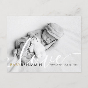 Baby Photo Script Love Chic Modern Birth Announcement Postcard