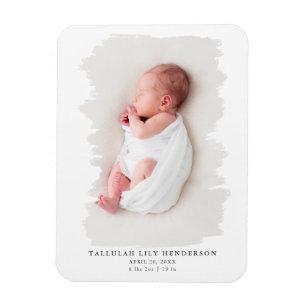 Baby Photo Simple Brush Stroke Birth Announcement Magnet