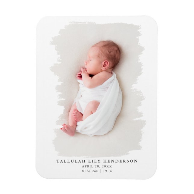 Baby Photo Simple Brush Stroke Birth Announcement Magnet (Vertical)