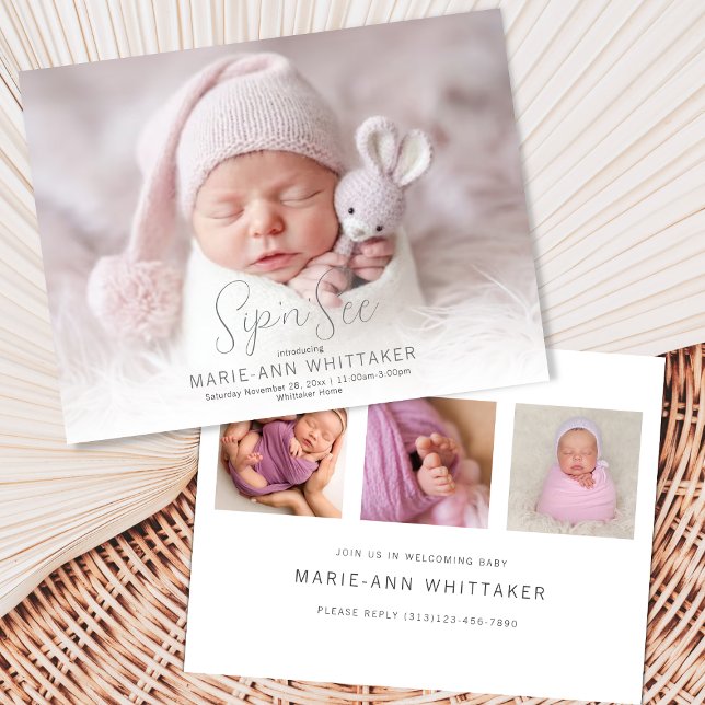 Baby Photo Sip'n'See Announcement Invitation (Creator Uploaded)